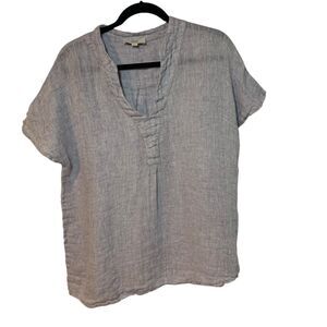 Sauth Womens Short Sleeve V Neck Linen Gray Top L Boho Vacation Minimalist
